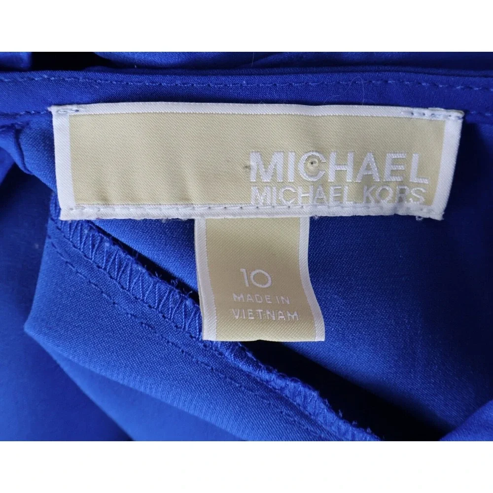 Michael Kors Blouse Shirt Womens 10‎ Blue Pleated Back Short Sleeves Lightweight